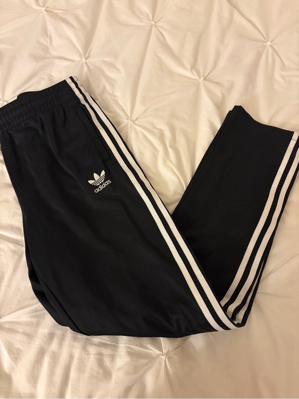 y2k Adidas Kids Black 3-Stripe Track Pants with button up design on sides